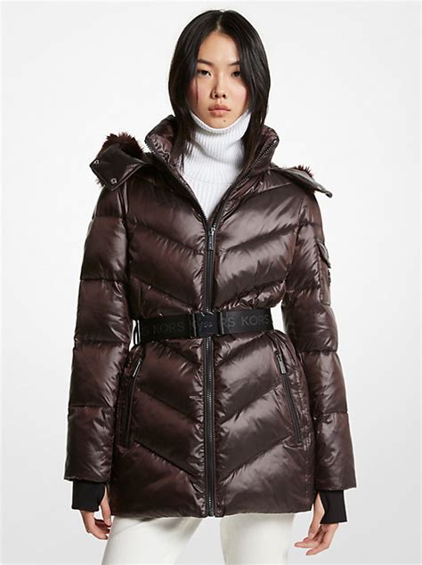 michael kors faux fur trim ciré belted parka|Faux Fur Trim Ciré Belted Parka .